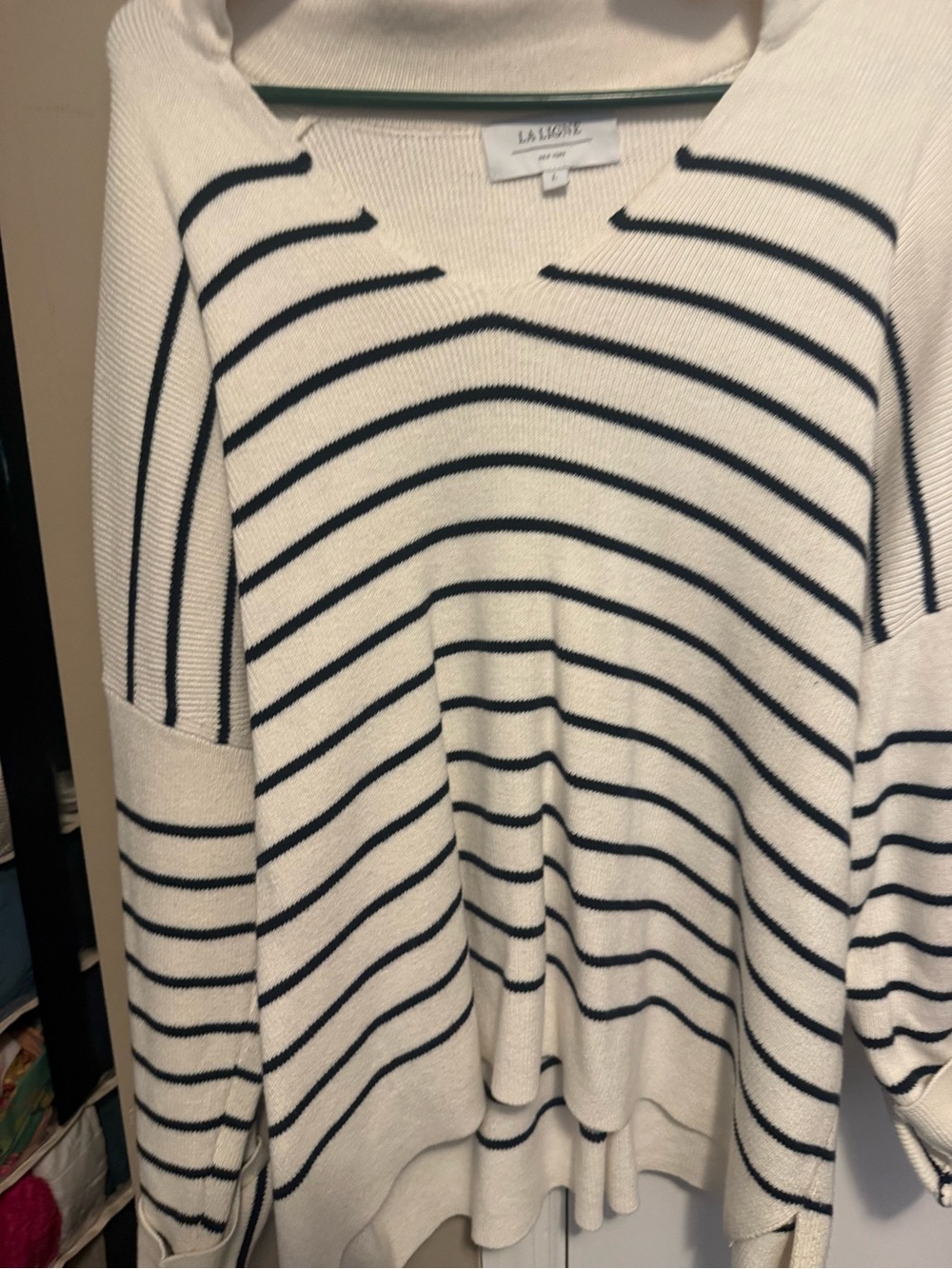 La Ligne Black and White Stripe V neck Sweater